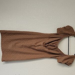 Brown Sheath Mini Dress with Puff Sleeves